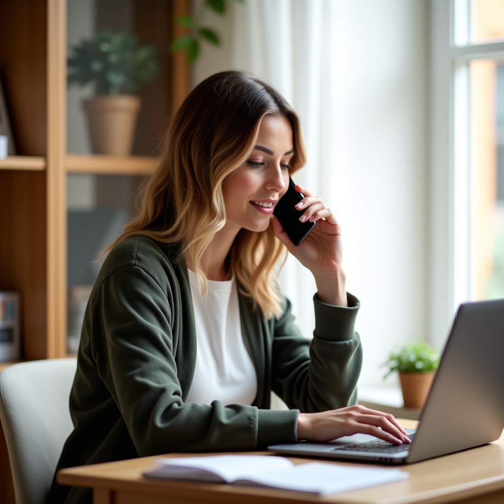 A practitioner on the phone at a desk, between appointments