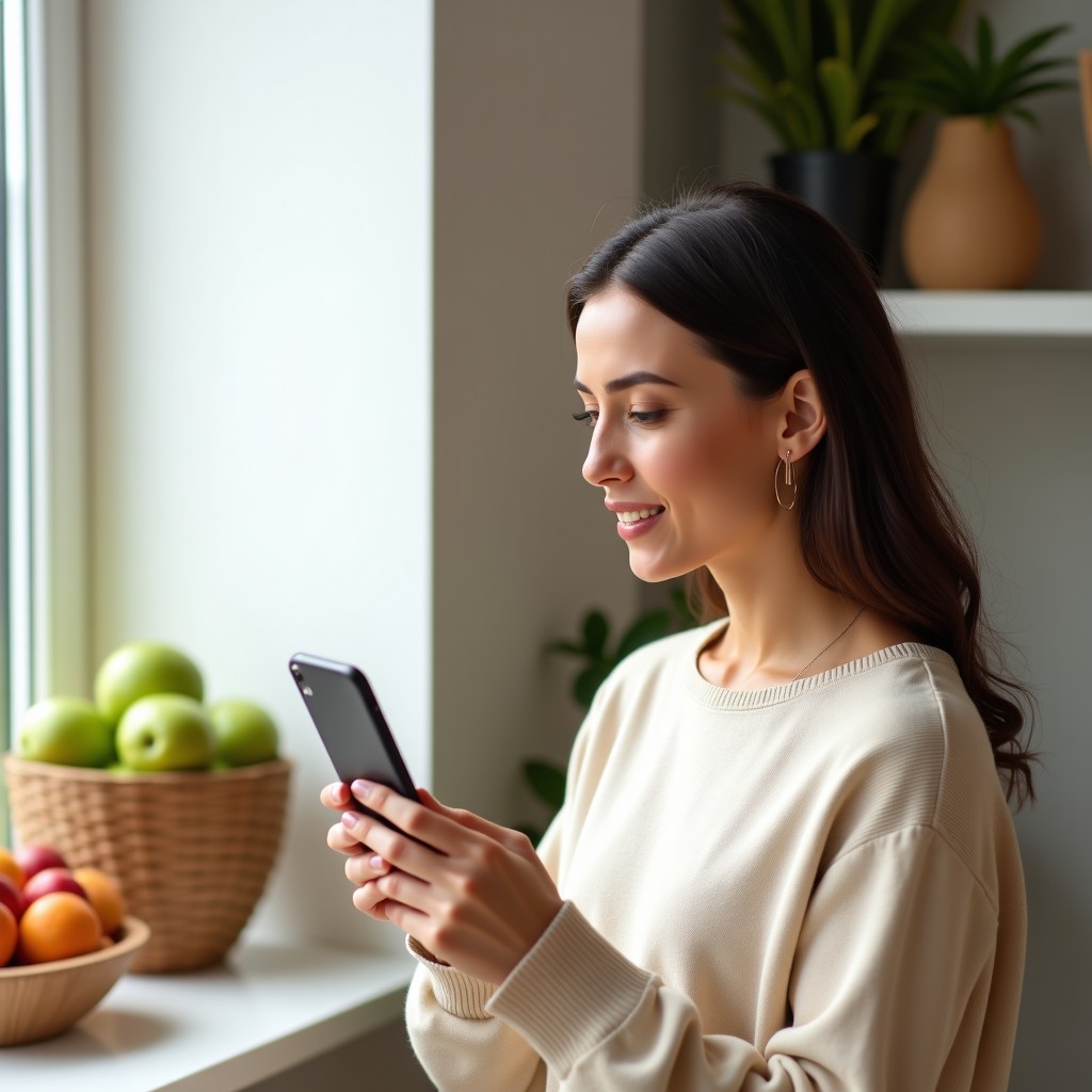 A nutrition practitioner in their practice room, working on a phone