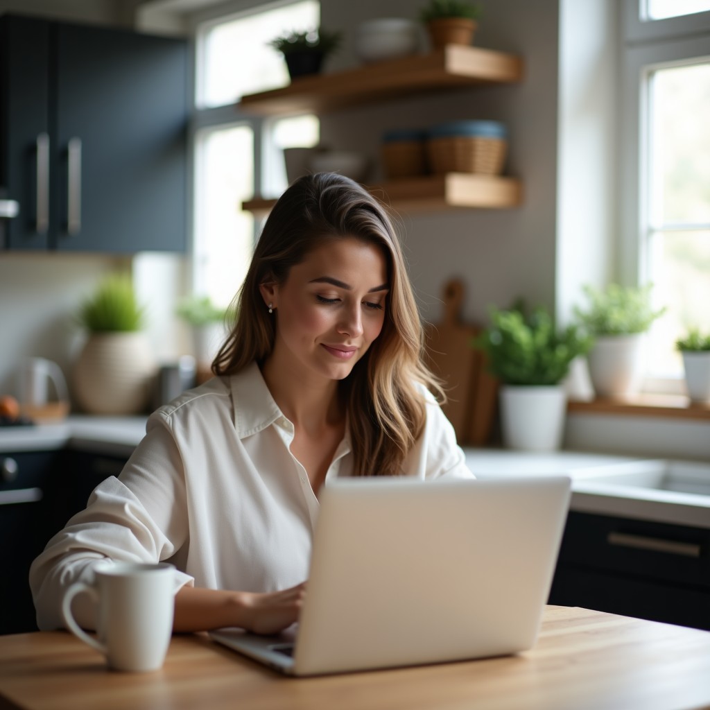 Someone at home, looking at a laptop