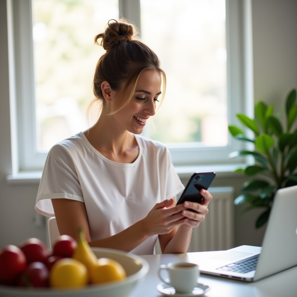 A nutrition practitioner glancing at a new booking on their phone