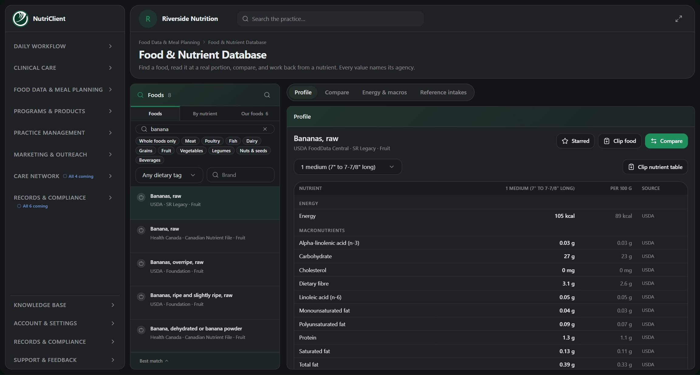 Food Data in the practice app